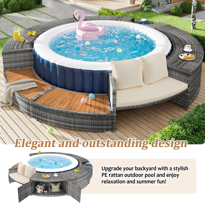 Garten-Lounge-Set mit runder Couch, Gartenmöbel-Set, Lounge-Set, für Whirlpool und Pool, mit verstellbaren Füßen, inklusive Kissen, Möbel für Terrasse, Garten oder Poolbereich(previous sku:HW00004AAA)