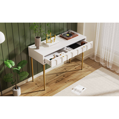 Schminktisch mit 2 Schubladen 76.5cm Höhe ,Kommode Schlafzimmer Highboard Weiss Sideboard Schubladenkommode Kommode für Schlafzimmer, Creme-Weiß -H76.5/B100/T45 cm