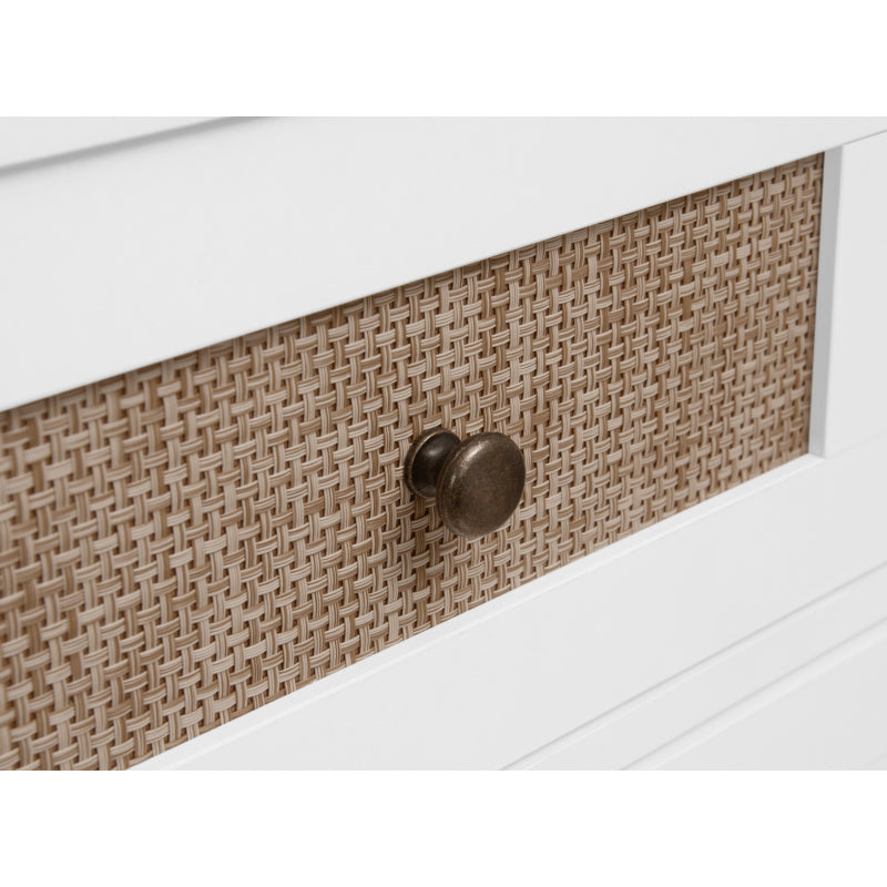 Weißer Kleiderschrank mit drei Schubladen – Garderobe mit Stauraumregal im Boho-Stil – Höhe 180 cm – ideal für Flur, Wohnzimmer, Schlafzimmer, Arbeitszimmer oder Büro.Maße:70*48*180cm