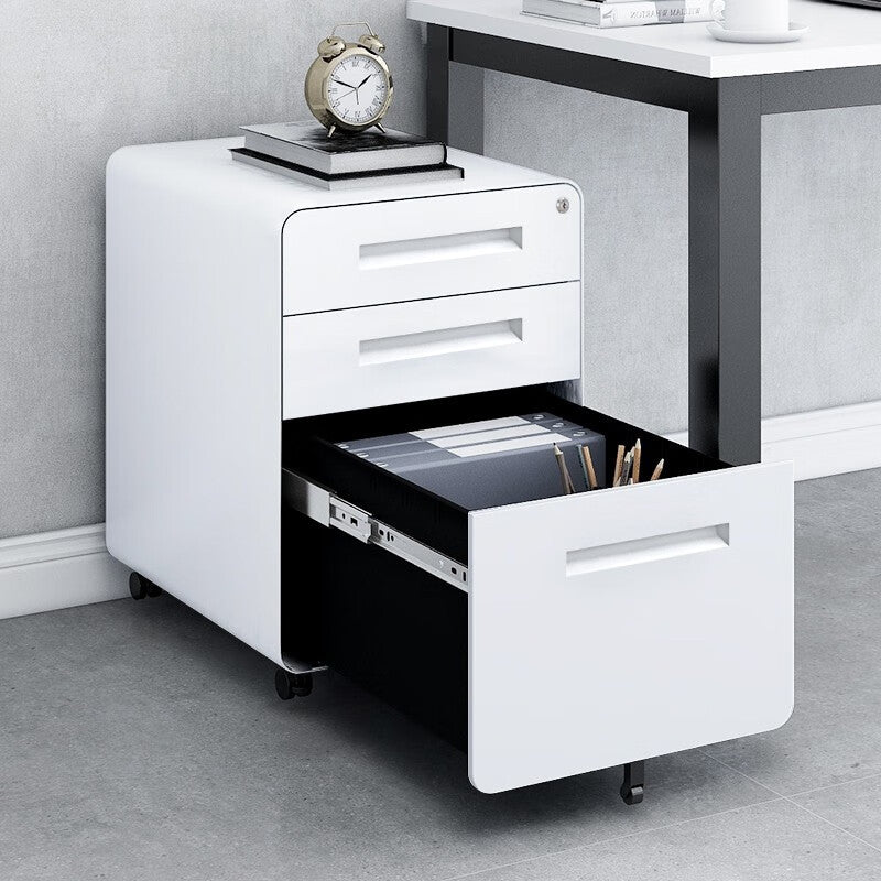 3 Drawer Mobile File Cabinet Under Desk Office,Simple Style Versatile Storage Cabinet for Legal/Letter/A4 Files, 5 Wheel Design Anti-Tilting Cold Rolled Steel Waterproof Moisture-Proof White
