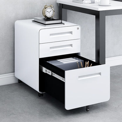 3 Drawer Mobile File Cabinet Under Desk Office,Simple Style Versatile Storage Cabinet for Legal/Letter/A4 Files, 5 Wheel Design Anti-Tilting Cold Rolled Steel Waterproof Moisture-Proof White