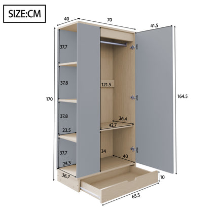 Kleiderschrank 70*40*170cm, eintürige Ausführung, mit Einlegeböden und Schubladen, grau