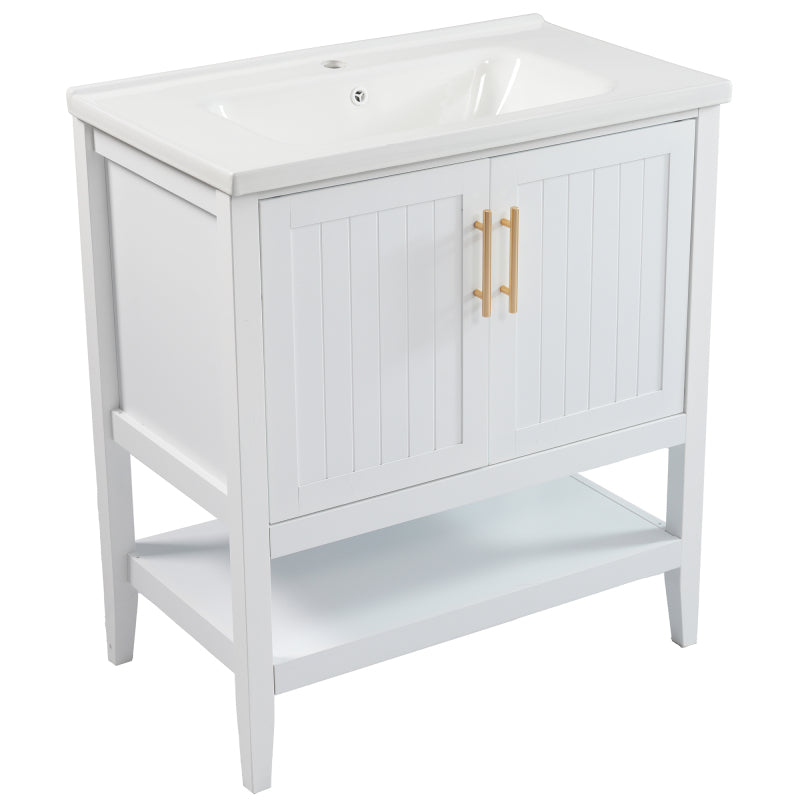 Badmöbel Einzel Waschtisch mit Unterschrank 80cm mit Keramik-Waschbecken,weiß