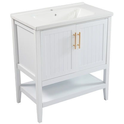Badmöbel Einzel Waschtisch mit Unterschrank 80cm mit Keramik-Waschbecken,weiß