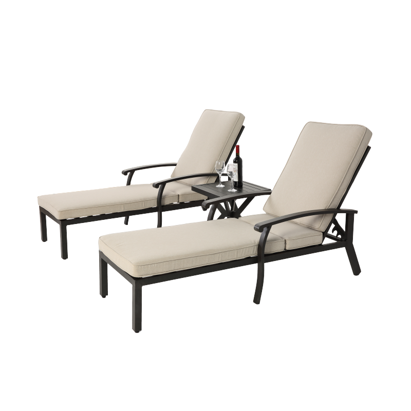 Lounge Patio Chair with Cotton Cushion, Adjustable Reclining Rust-Resistant Aluminum  Poolside Chaise Lounge Furniture, Waterproof Beige Cushion (1pc)