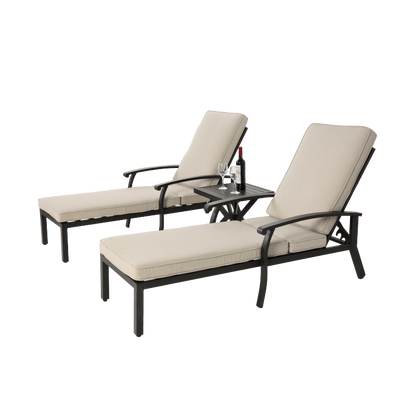 Lounge Patio Chair with Cotton Cushion, Adjustable Reclining Rust-Resistant Aluminum  Poolside Chaise Lounge Furniture, Waterproof Beige Cushion (1pc)