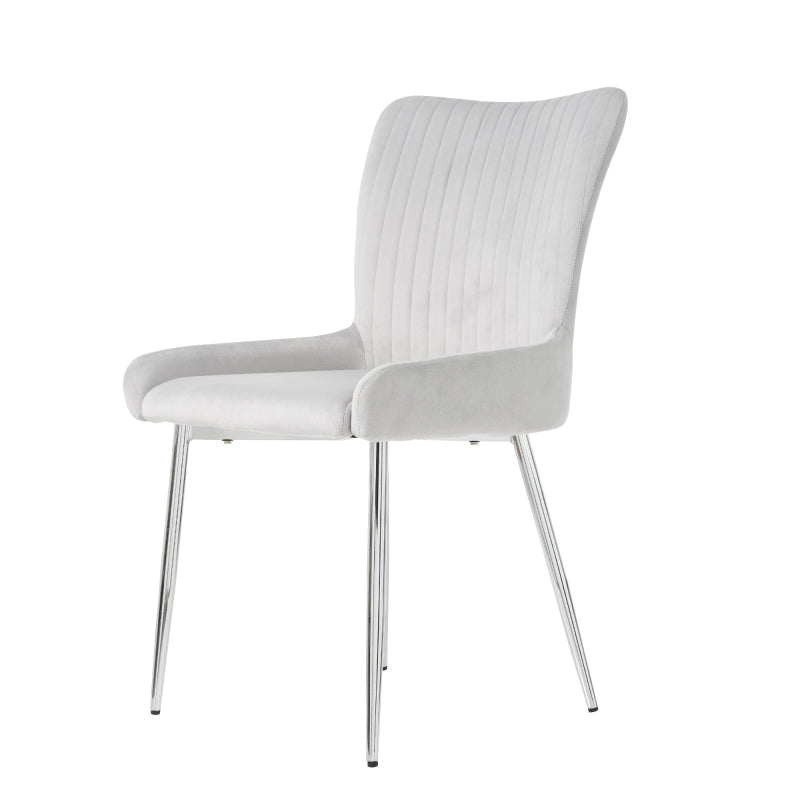 Samt-Esszimmerstuhl, 2er-Set, luxuriös, Wohnzimmer, Schlafzimmer, Lounge-Stuhl mit vier Silberne Metallstützbeinen, Lendenwirbelstütze,Grau