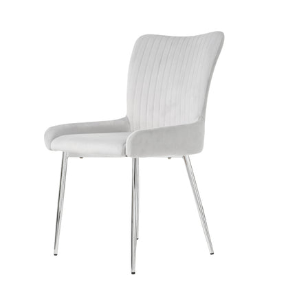 Samt-Esszimmerstuhl, 2er-Set, luxuriös, Wohnzimmer, Schlafzimmer, Lounge-Stuhl mit vier Silberne Metallstützbeinen, Lendenwirbelstütze,Grau