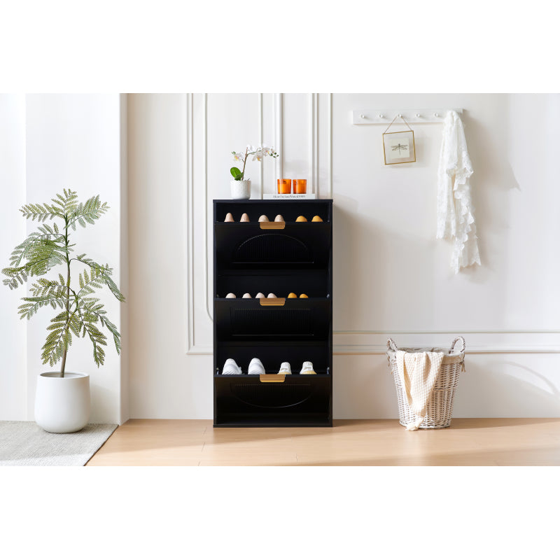 Schuhkipper Schmal mit 3 Klappen, Schuhschrank, Schuhschrank  Schuhkommode für Flur Wohnzimmer ,Schwarz