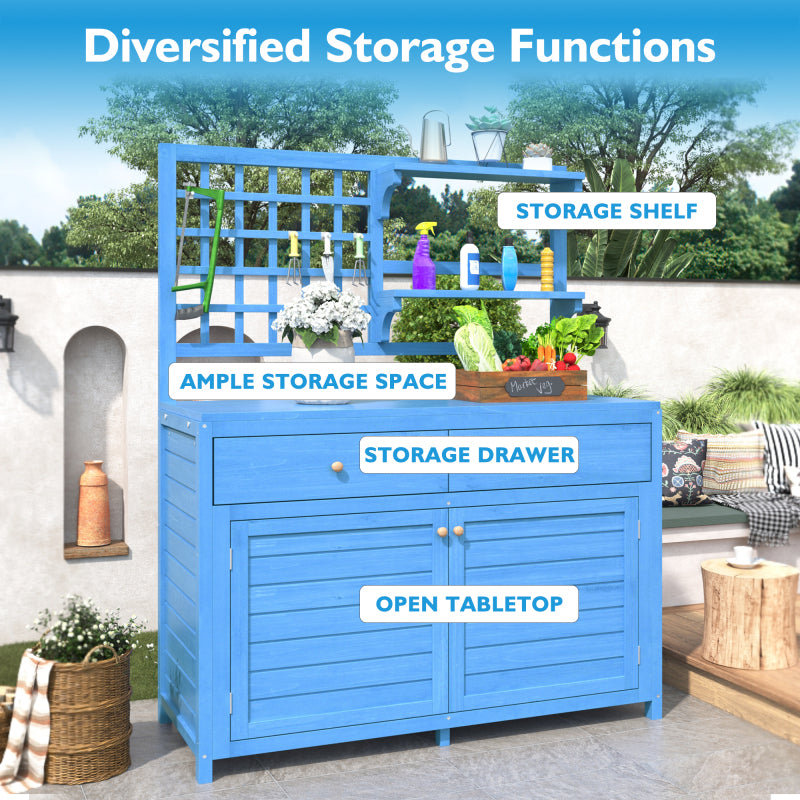 Holz Gartenschrank,Gartenschrank mit Regalen  Outdoor Schrank, Gartenschrank Geräteschuppen Terrassenschrank, Balkonschrank, Gerätehaus, Garten Möbel, Blau