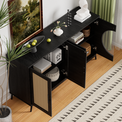 Sideboard mit Glastüren aus Rattan, halbrunde Tür, hochwertige Aufbewahrungsmöbel