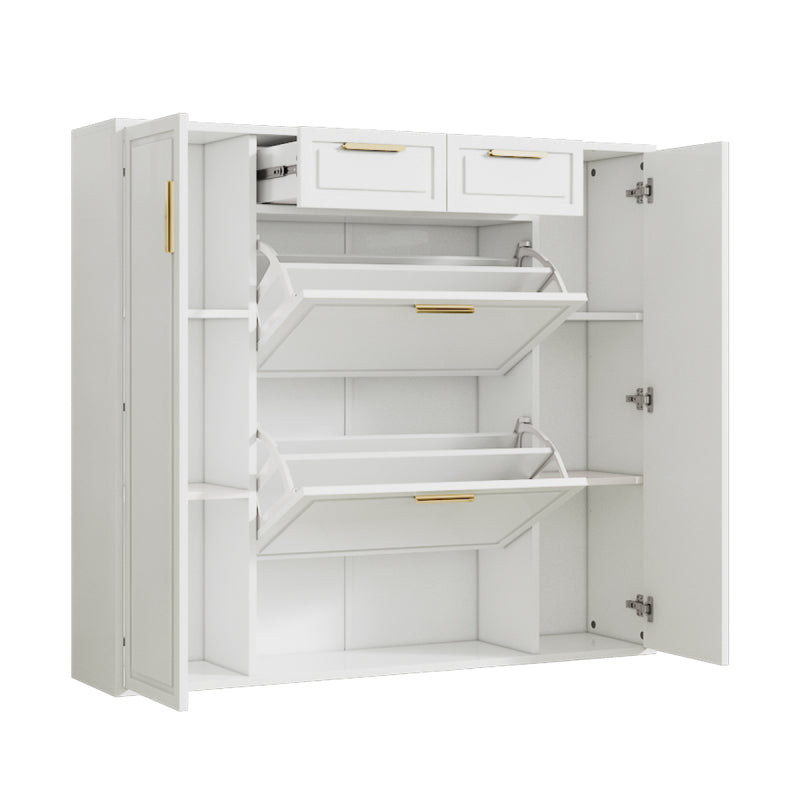 Moderne Schuhschrank, mit verstellbaren Regalen, goldenen Griffen, 2 Schubladen, Klappschuhschrank und 2 Türen, weiß