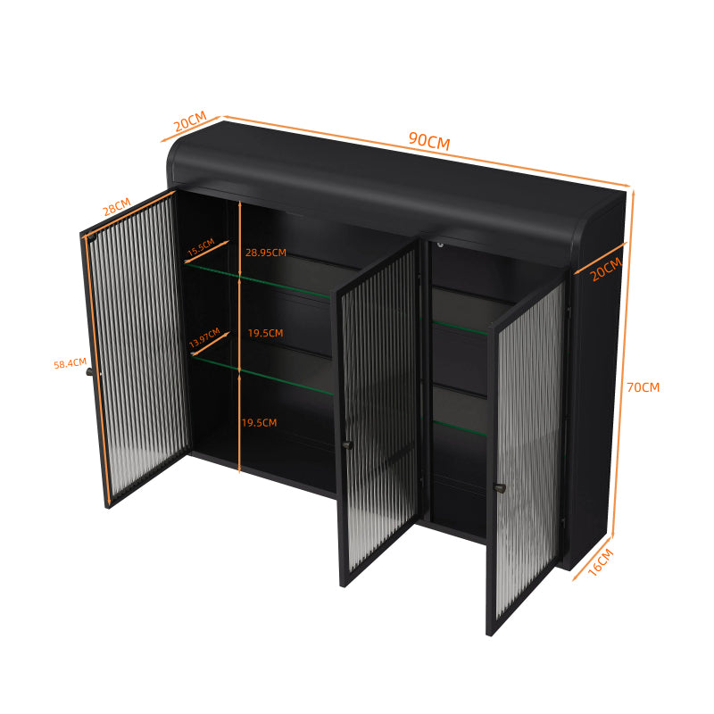3 Door Arched Wall Mounted Glass Cabinets for Kitchen, Living Room and Bathroom(Black)