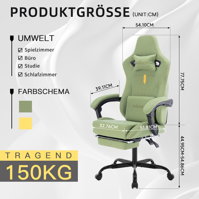 Gaming Stuhl Computerstuhl Ergonomischer Gaming Chair mit Fußstütze Bürostuhl Ergonomischer Computerstuhl mit Lendenwirbelstütze Grün