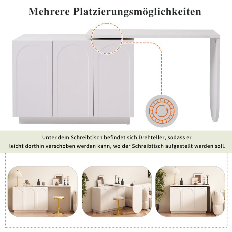 Schreibtisch, drehbarer L-förmiger Eck-Computertisch, Bürotisch, Frisiertisch, weiß 110 cm
