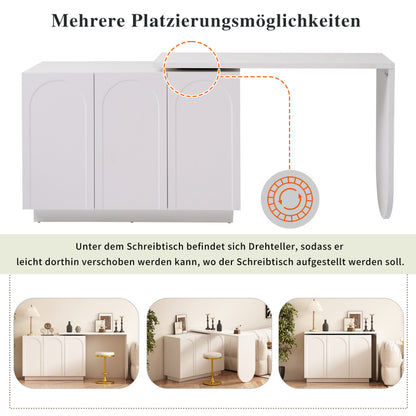 Schreibtisch, drehbarer L-förmiger Eck-Computertisch, Bürotisch, Frisiertisch, weiß 110 cm