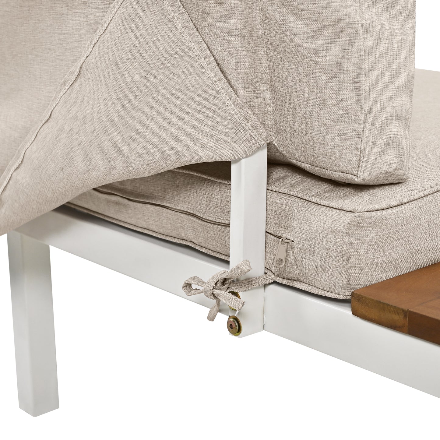 Garten-Loungesessel-Set, Gestell aus verzinktem Stahl, (2x Zweisitzer, 2x Beistelltische, 1x Tisch), Akazienholzplatte, Stoffbezug zur Bespannung der Rückenlehne, beige(previous sku:HW00005AAW)