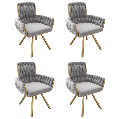 Samt-Esszimmerstuhl, 4er set, Sessel, einzelner luxuriöser Wohn- und Schlafzimmer-Drehstuhl, Freizeit-Drehstuhl mit vier Stützbeinen aus Metall, grau