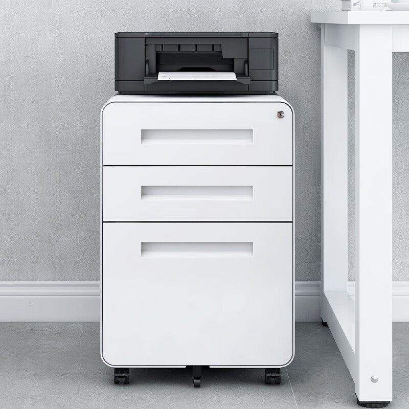3 Drawer Mobile File Cabinet Under Desk Office,Simple Style Versatile Storage Cabinet for Legal/Letter/A4 Files, 5 Wheel Design Anti-Tilting Cold Rolled Steel Waterproof Moisture-Proof White
