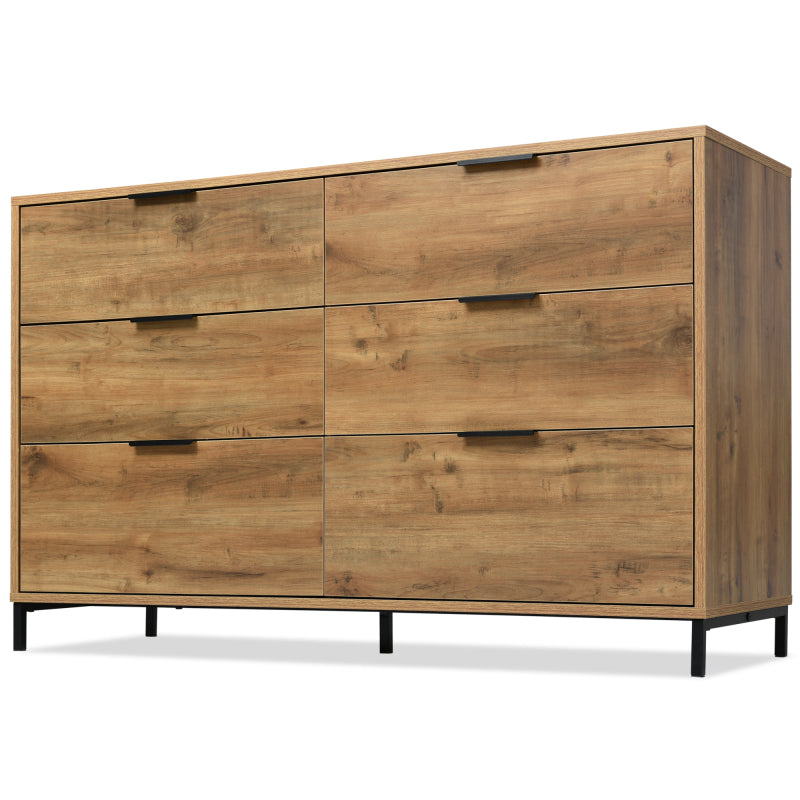 Kommode, Sideboard mit 6 Schubladen, 120 x 40 x 76 cm in Dunkle Eiche, Sideboard Highboard für Schlafzimmer & alle Wohnräume