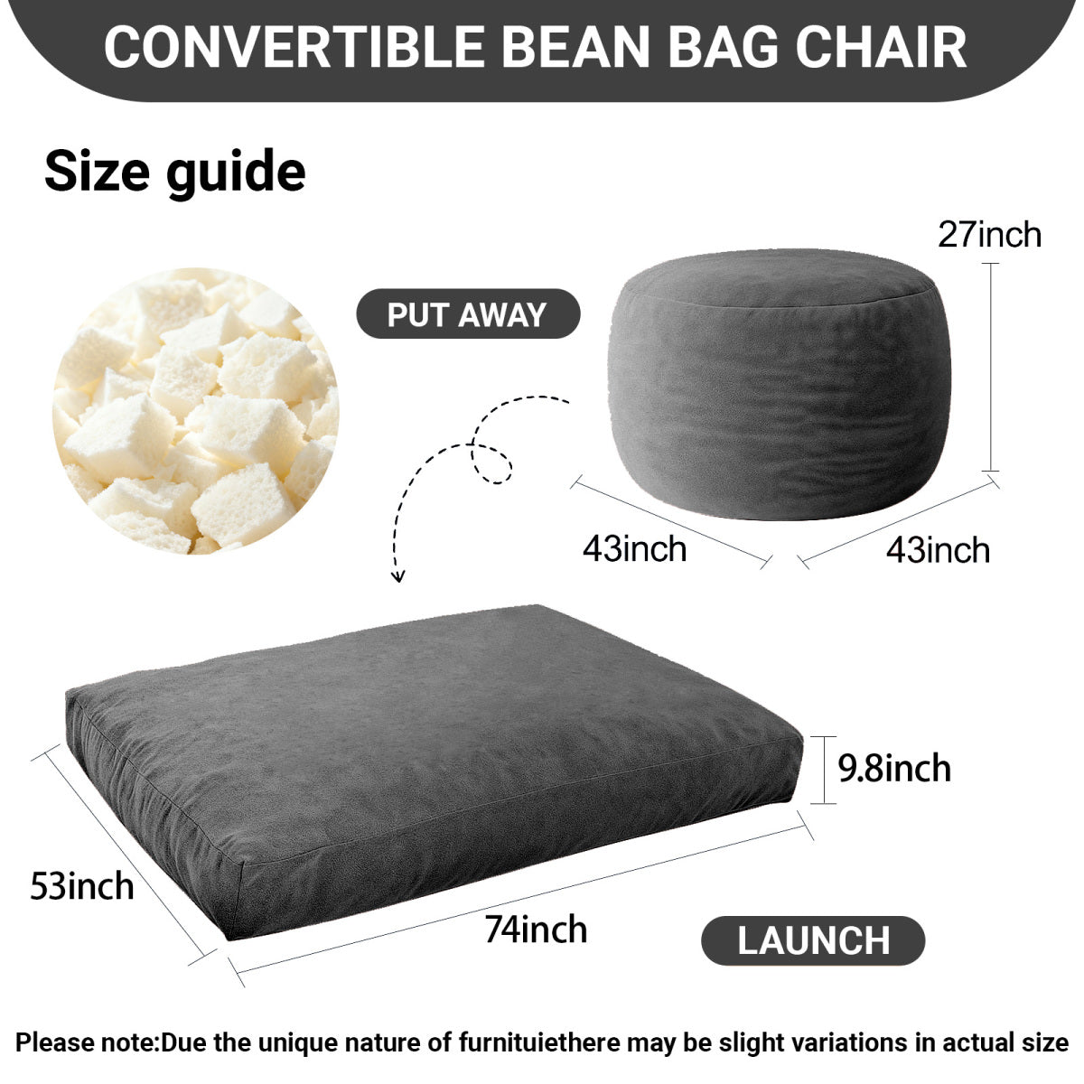DBC-LANSE 2-in-1 Sitzsack & Gästebett - Wandelbarer Sessel aus Chenille - Ergonomisches Design - Grau