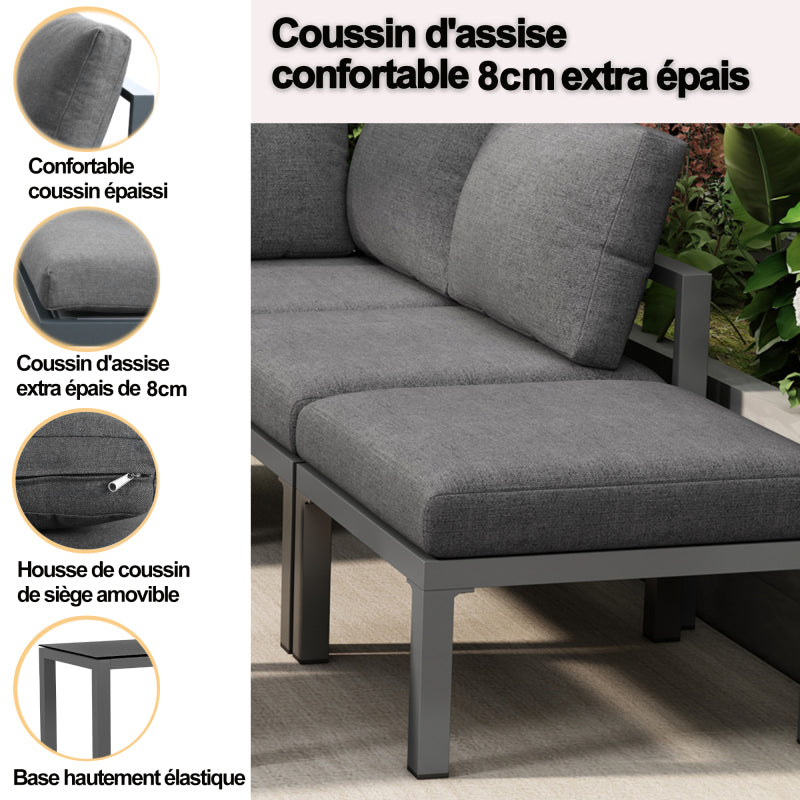 Garten Loungesessel Set, Eckloungesessel, Gartenmöbel für 4-5 Personen, mit Beistell- und Couchtisch, wetterfeste Loungemöbel, grau, 5er Set, inkl. aller Kissen(preview sku:HW24018AAS)