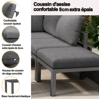 Garten Loungesessel Set, Eckloungesessel, Gartenmöbel für 4-5 Personen, mit Beistell- und Couchtisch, wetterfeste Loungemöbel, grau, 5er Set, inkl. aller Kissen(preview sku:HW24018AAS)