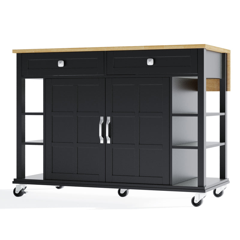 Multifunktionaler Küchenwagen mit klappbarer Arbeitsplatte, 120×65 cm erweiterbar, 2 Schubladen, geräumige Aufbewahrung, auf Rollen – Stilvoller Servierwagen für Küche, Esszimmer & Wohnzimmer