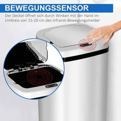 Mülleimer Automatik mit Sensor Abfalleimer Küche Edelstahl 50/68L Silber (50L)