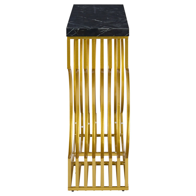 100*35*80cm moderner, schlichter schwarzer Hochglanz-Couchtisch, kleiner Beistelltisch fürs Wohnzimmer, Konsolentisch, goldener Sockel kann auf zwei Arten installiert werden