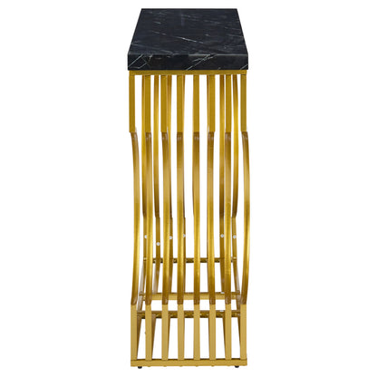 100*35*80cm moderner, schlichter schwarzer Hochglanz-Couchtisch, kleiner Beistelltisch fürs Wohnzimmer, Konsolentisch, goldener Sockel kann auf zwei Arten installiert werden