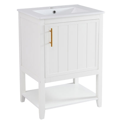 Badmöbel Einzelwaschtisch,Waschtischunterschrank 60 cm mit Keramikwaschbecken,mit Ablage,weiß