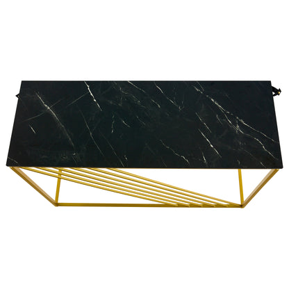 MDF Hochglanz Tisch für den Eingangsbereich, Konsolentisch, Flurtisch, Sideboard, Beistelltisch, Vintage, Schwarzer Tisch mit goldenem Fuß,