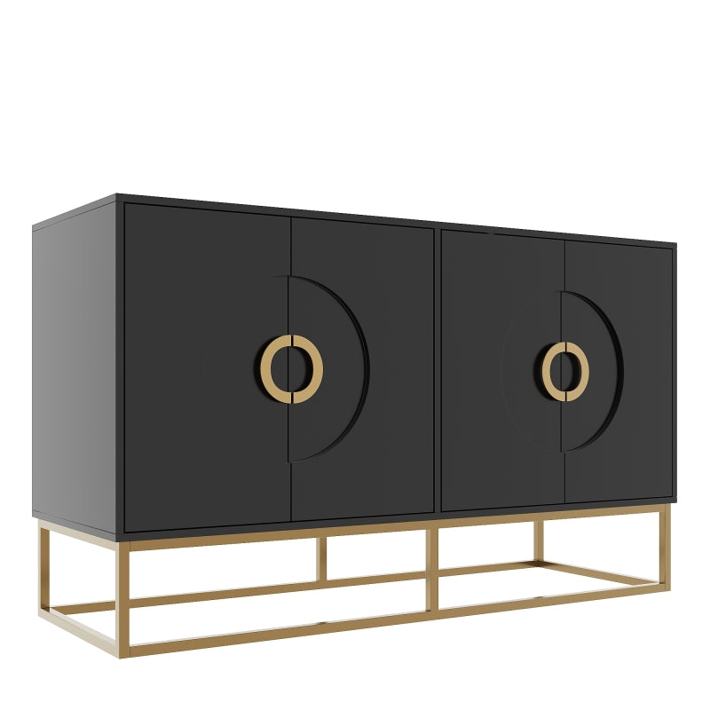 Esszimmerschrank (140×40×83cm), Esszimmer-Wohnzimmer-Aufbewahrungsschrank, einzigartiges Design, Schranktürdesign, freistehender Schrank, Minimalistisches Sideboard,Rundzugring Schranktür,Schwarz
