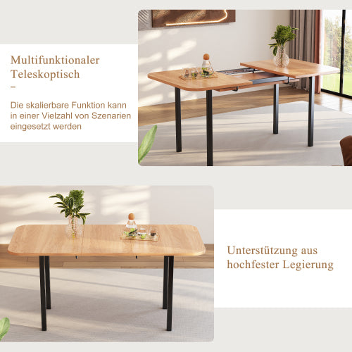 Klassischer ausziehbarer Esstisch in Holzfarbe 120 cm, Teleskoplänge bis 160 cm, Tisch in naturfarbe, moderner minimalistischer Stil, hochfeste Legierungsstütze, geeignet für 4-6 Personen