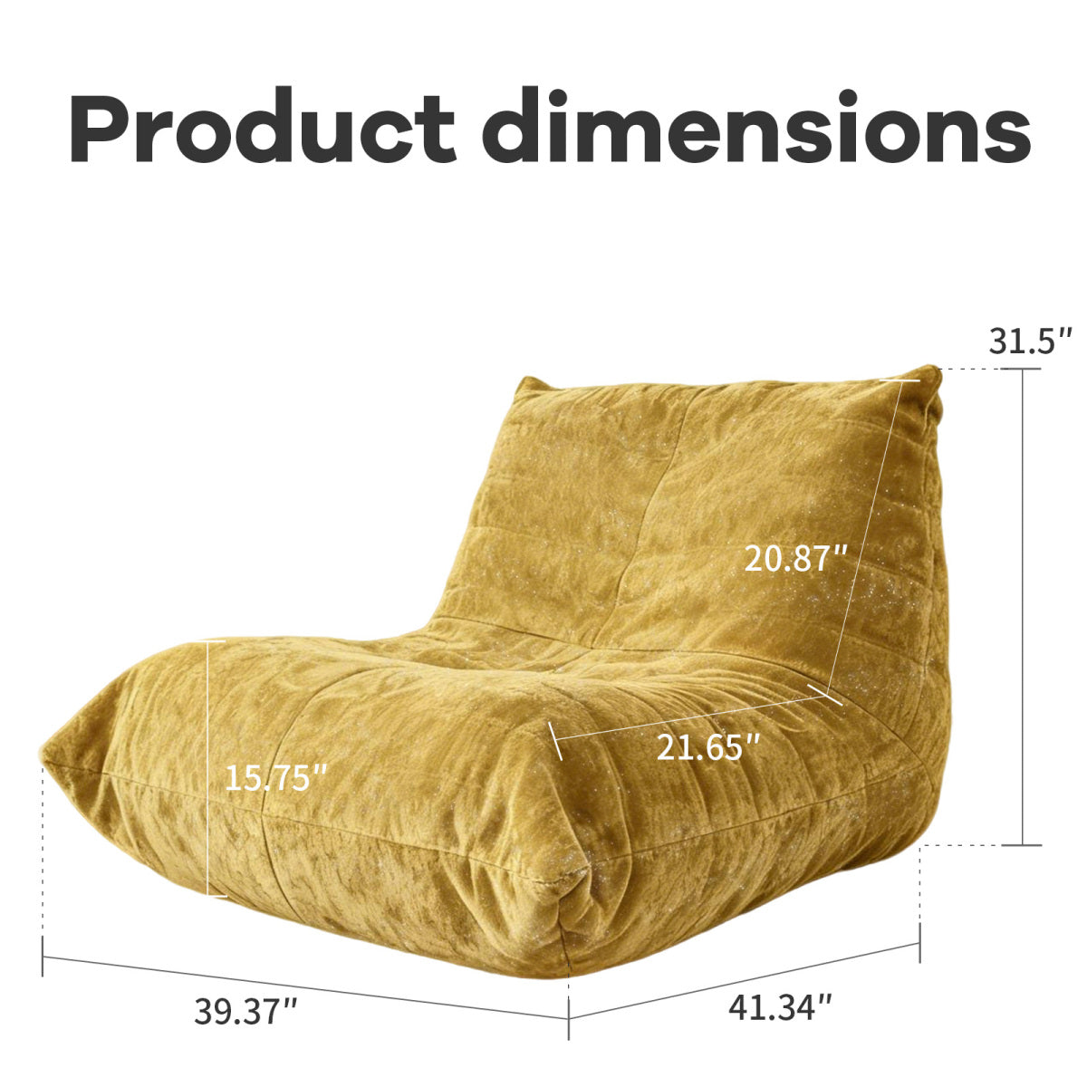 Ergonomischer Sitzsack Sessel mit 5-Zonen-Körperunterstützung, Bean Bag Chair aus Chenille-Stoff, Gelb