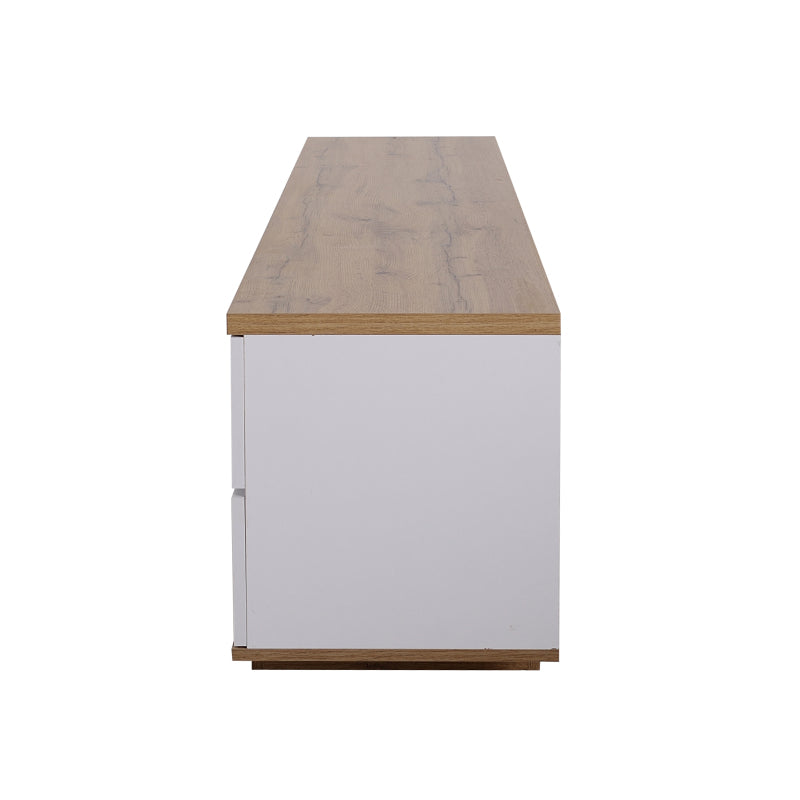 Moderner Farbblock-TV-Schrank in weißer Ausführung, TV-Schrank mit Holzmaserung, 180 cm