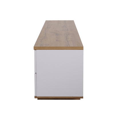 Moderner Farbblock-TV-Schrank in weißer Ausführung, TV-Schrank mit Holzmaserung, 180 cm