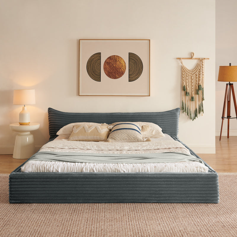 Doppelbett 160*200cm, mit Samtweichem Chenille-Bezug & Elegantem Kleinkantendesign am Kopfende, Dark Gray (ohne Matratze)