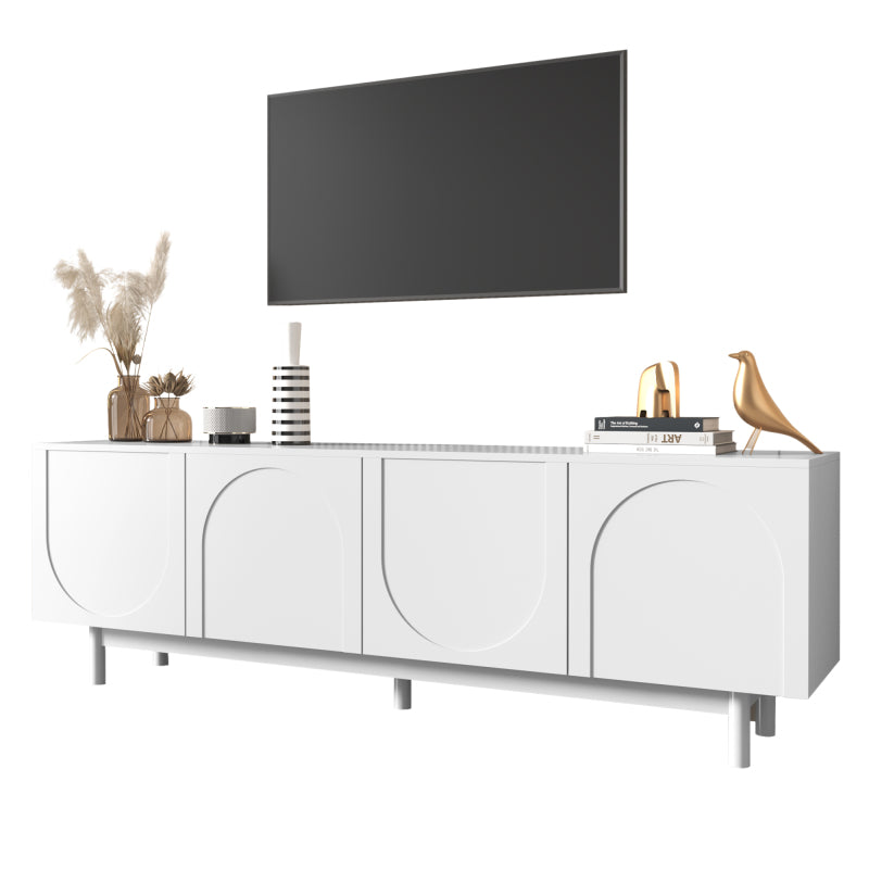 Moderner weiß TV-Schrank – 175 x 38 x 56 cm, verstellbare Einlegeplatten, Leichte Lowboard-TV-Möbel im Luxusstil