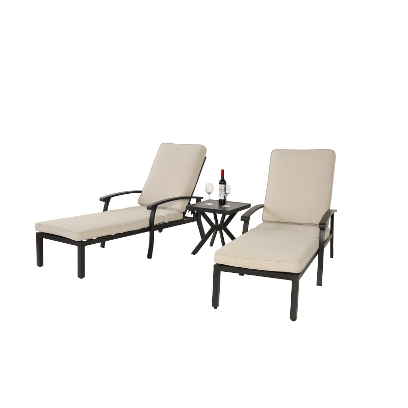 Lounge Patio Chair with Cotton Cushion, Adjustable Reclining Rust-Resistant Aluminum  Poolside Chaise Lounge Furniture, Waterproof Beige Cushion (1pc)