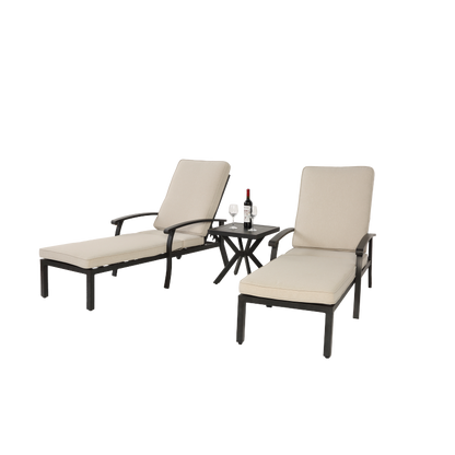 Lounge Patio Chair with Cotton Cushion, Adjustable Reclining Rust-Resistant Aluminum  Poolside Chaise Lounge Furniture, Waterproof Beige Cushion (1pc)