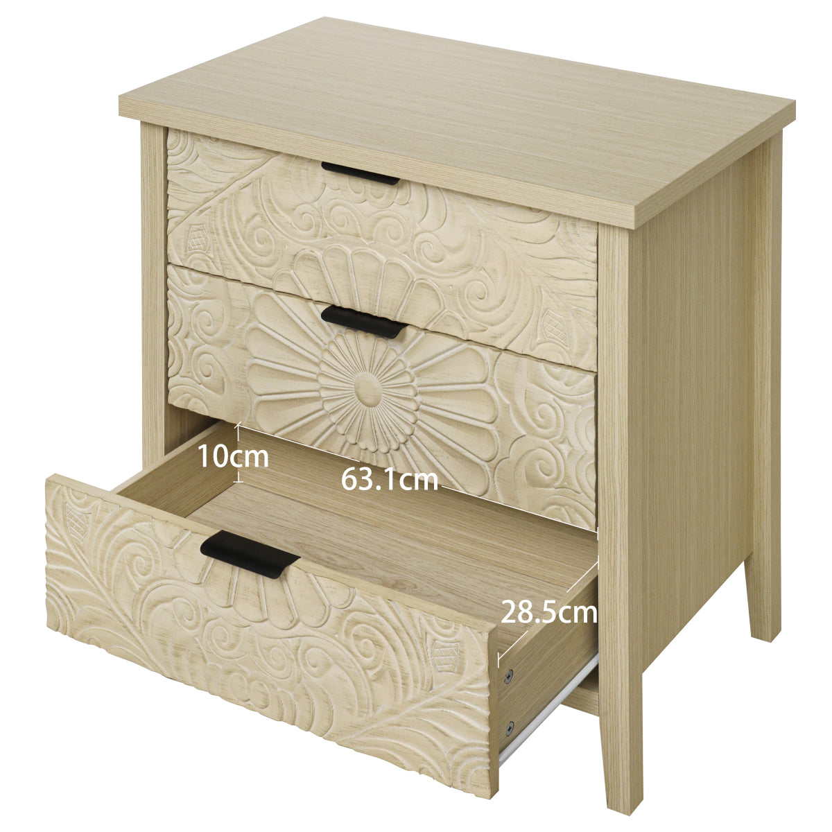 Kommode 80x80 cm Weiß, Anrichte mit 3 Schubladen in 3D-Holzoptik, Sideboard mit Bodengleitschienen & Kippsicherung