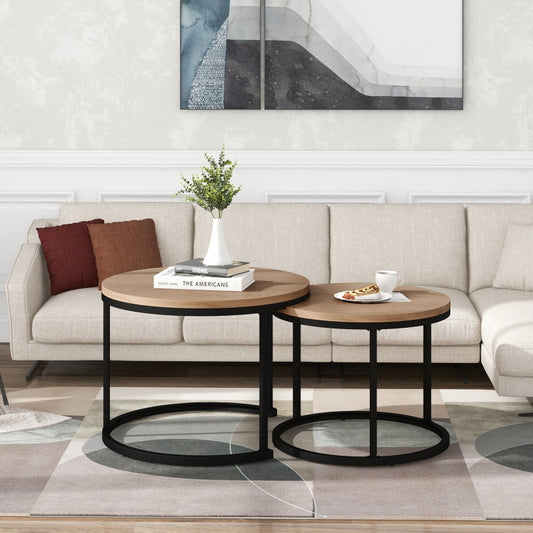 Runder Couchtisch 2er Set Satz Couchtisch Wohnzimmer Runder geschachtelter Beistelltisch 2 Runder Beistelltisch(Eiche)