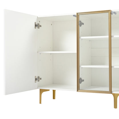 Elegantes 4-Tür Sideboard, Modernes Design, Grifflos, Viel Stauraum, Weiß