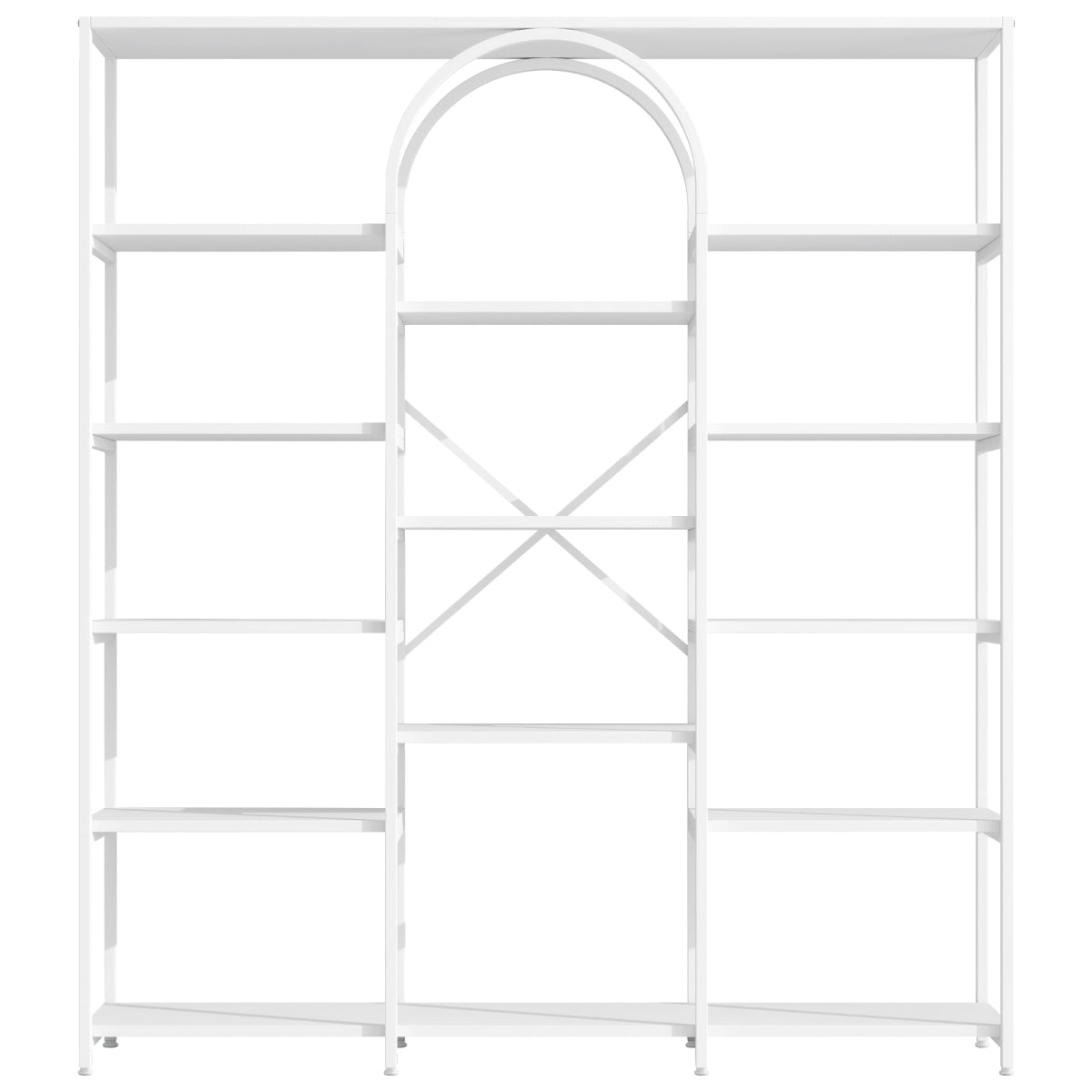 Regal 160x30x180 cm aus Stahl & MDF, modernes Bücherregal mit Bogen-Design, offene Fächer, hoher Stauraum, Weiß