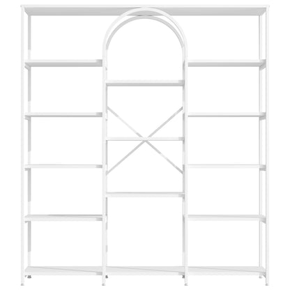 Regal 160x30x180 cm aus Stahl & MDF, modernes Bücherregal mit Bogen-Design, offene Fächer, hoher Stauraum, Weiß