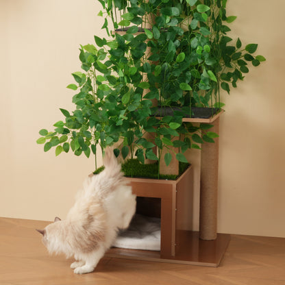 Kratzbaum in Baumform mit 4 Plattformen und Katzenlöchern – haustiersicheres Material, abnehmbare Blätter, geeignet für Katzen zum Verstecken, Klettern 190 cm