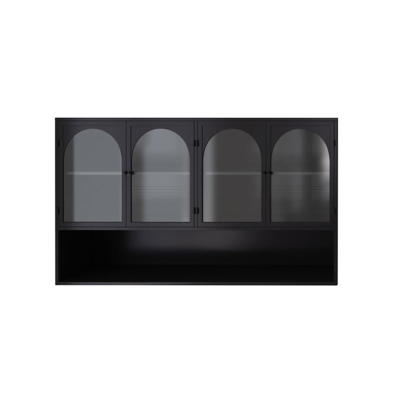 120CM Four-door Glass Wall Cabinet Storage, Wall-mounted,Suitable for Kitchen, Living Room, Bathroom(Black)