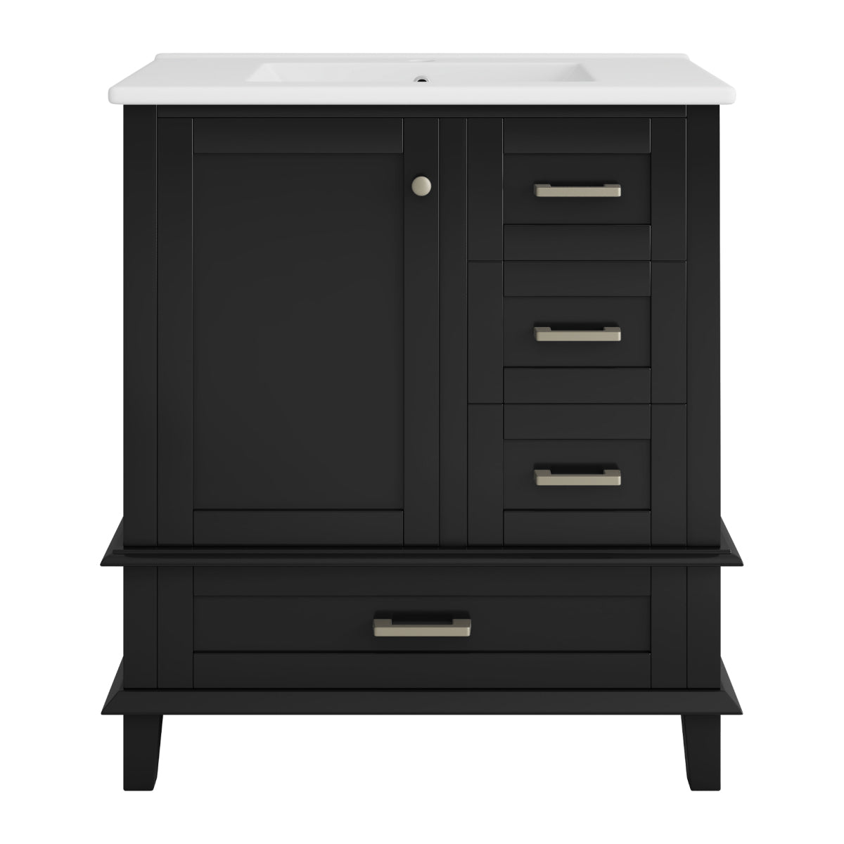 Badezimmerschrank 73x45,5x83,5 cm mit Keramikwaschbecken, 3 Soft-Close-Schubladen, Türregal, verstellbarem Fach, Schwarz